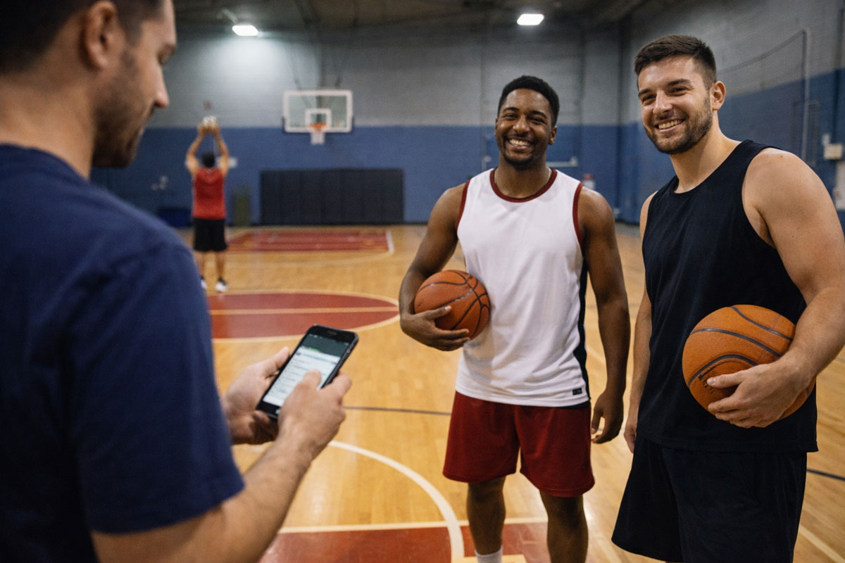 Indoor pickup basketball game